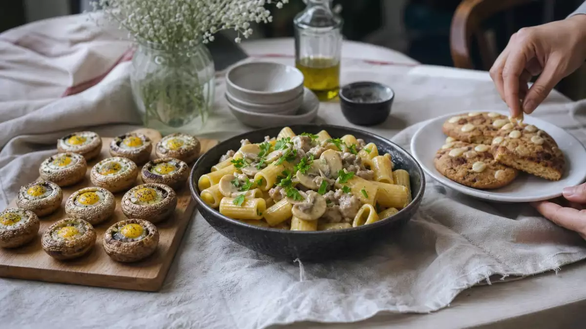 Denní menu na 10. října: žampiony s vejci, krémové těstoviny a skořicové sušenky