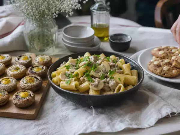 Denní menu na 10. října: žampiony s vejci, krémové těstoviny a skořicové sušenky
