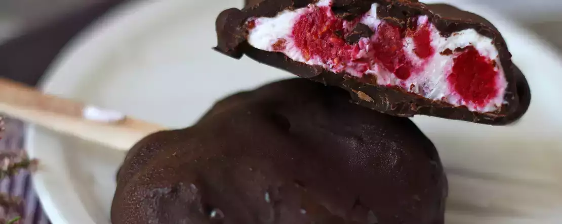 Skyr, malinová a čokoládová zmrzlina. zdravá svačina pro slunečné dny!