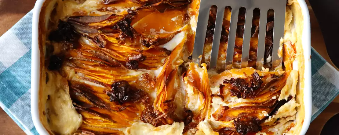 Gratin z butternutové dýně v horkovzdušné fritéze, po vzoru gratin dauphinois