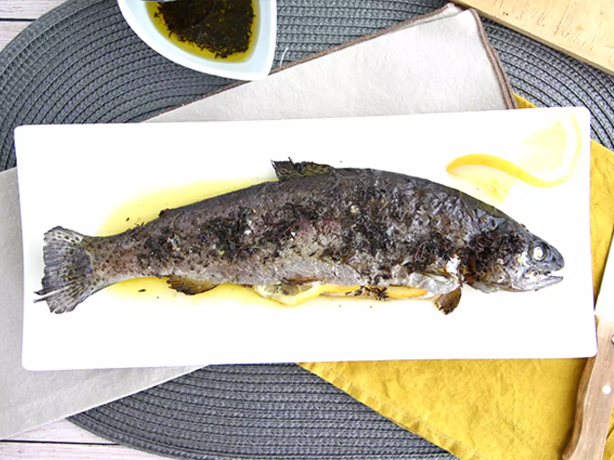 Recept Pstruh pečený v troubě s tymiánem a olivovým olejem