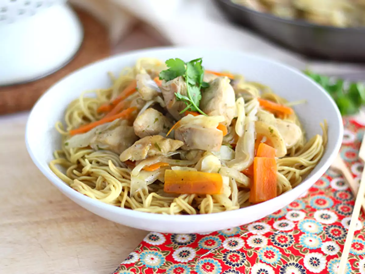 Recept Chow mein (chao men), čínské nudle s kuřecím masem a zeleninou