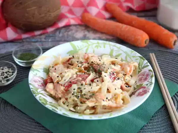Recept Thajské těstoviny (nudle s kokosovým krémem, krevetami a zeleninou)