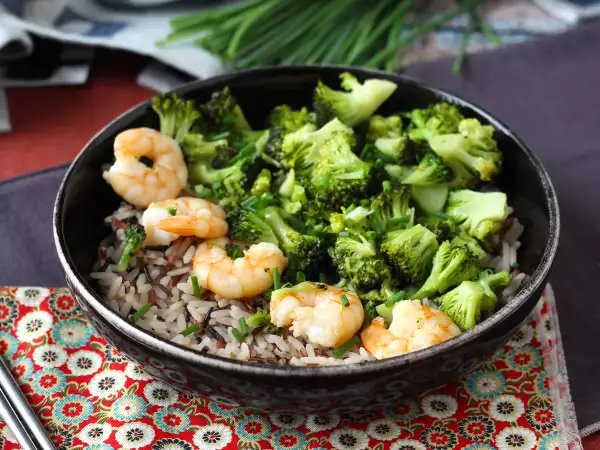 Recept Celozrnná rýže s brokolicí a krevetami! snadné a vyvážené