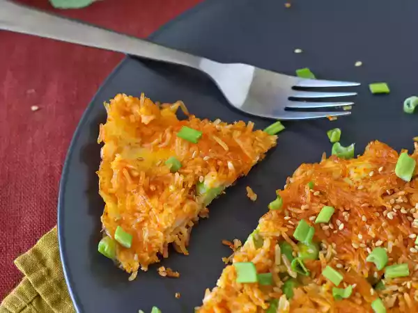Recept Omeleta s křupavou rýží a sójovými fazolemi, pikantní jídlo, které je rychlé a bez odpadu!