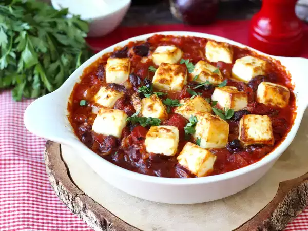 Recept Dušené červené fazole s rajčaty a opečenou fetou
