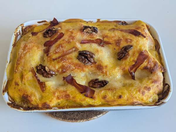 Lasagne s dýní, špekem a krémovými i křupavými ořechy - Příprava krok 9