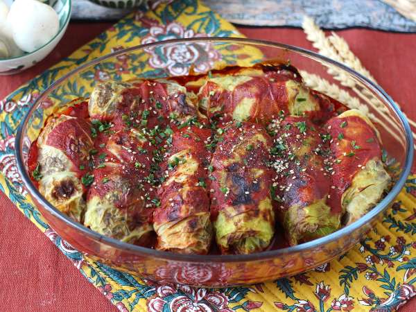 Vegetariánské zelné závitky s houbami, rýží a misem - Příprava krok 11