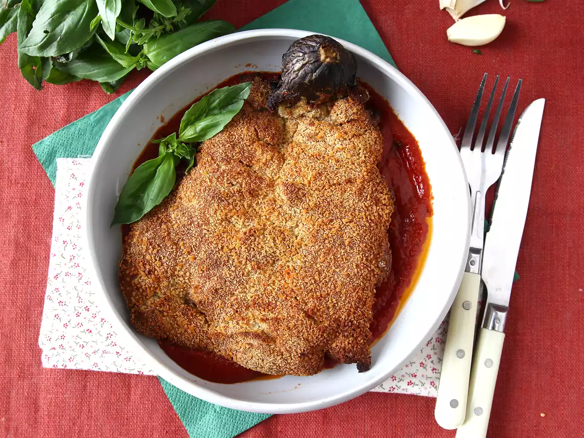 Lilek obalený v těstíčku po milánsku, ale vegetariánský - Vaření ve fritéze na vzduchu - foto 2