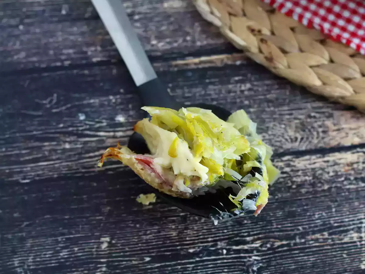Pórek au gratin s vařenou šunkou a sýrem - foto 4
