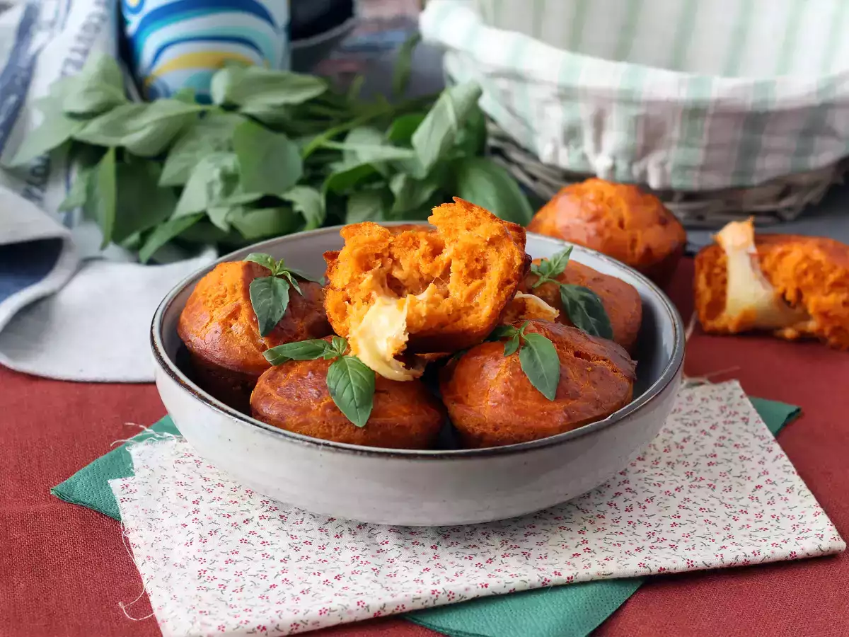 Rajčatové muffiny s tekutým mozzarellovým srdcem - foto 4