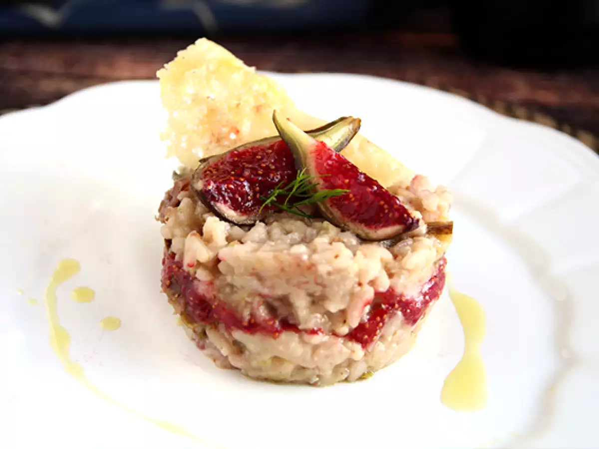 Risotto s fíky, gorgonzolou a šunkou