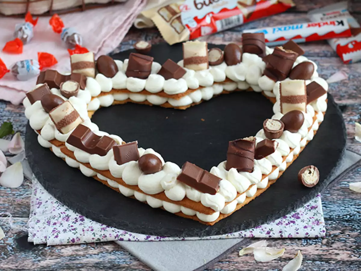 Srdíčkový dort Kinder – valentýnský dort ve tvaru srdce s Kinder - foto 2