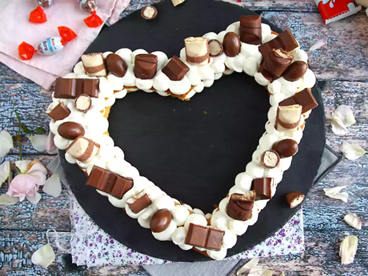 Srdíčkový dort s Kinder - Tarte cœur au Kinder pro Valentýna