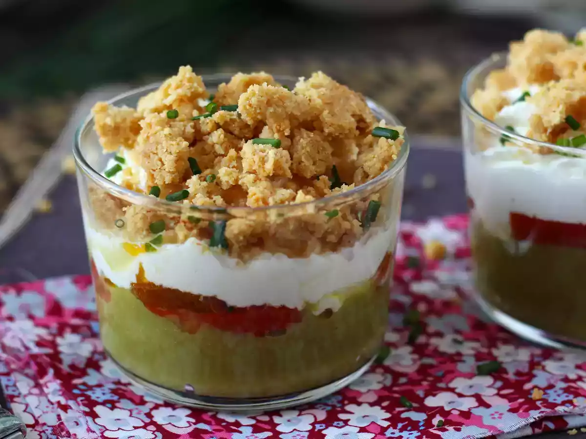 Vegetariánské verriny: krém z hrášku, parmazánová drobenka a krém z mascarpone - foto 5