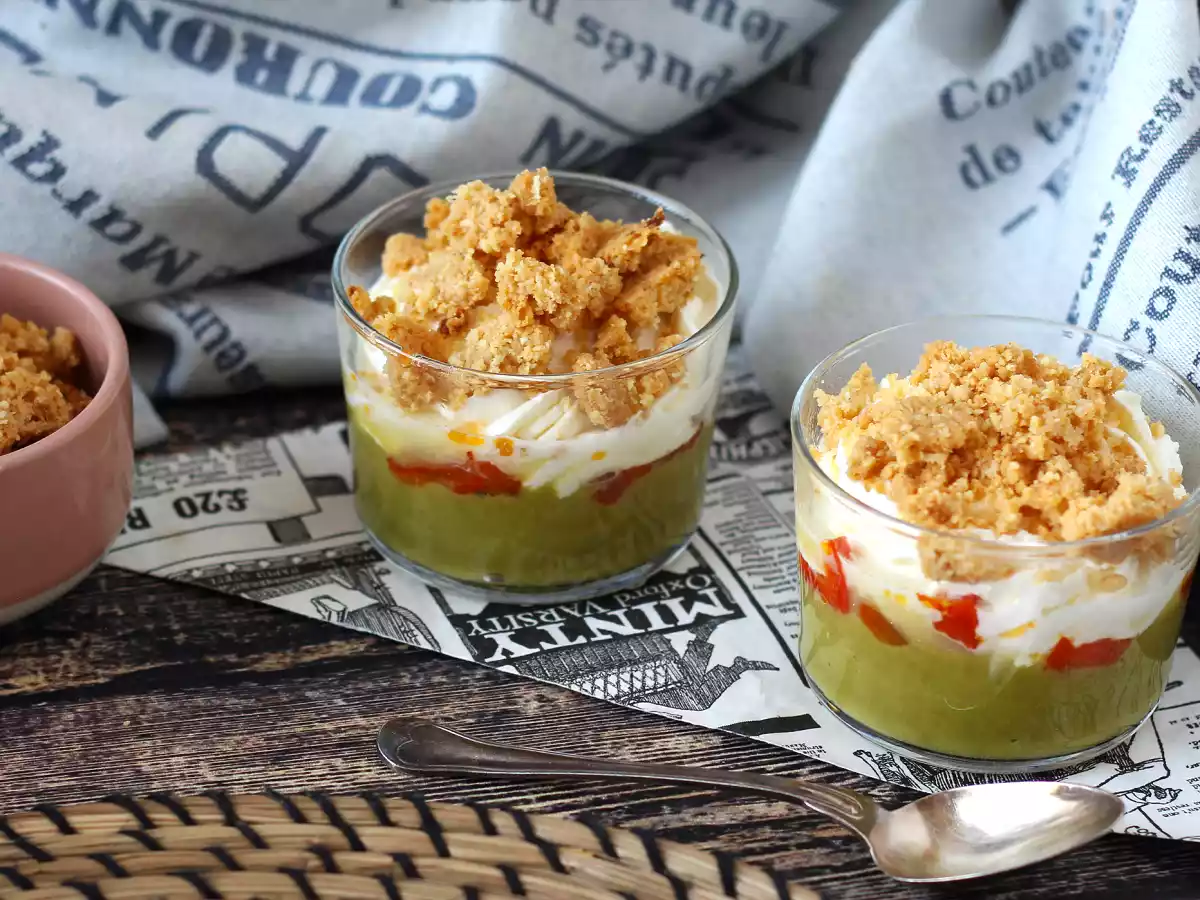 Vegetariánské verriny: krém z hrášku, parmazánová drobenka a krém z mascarpone - foto 7